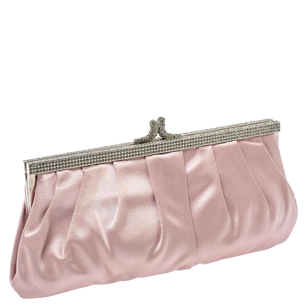Beige Valentino Clutch con cornice in raso rosa impreziosita da cristalli