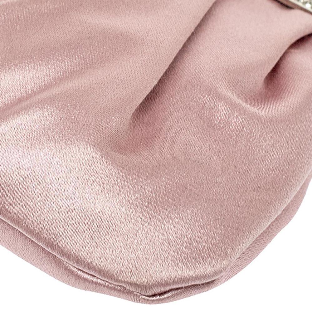 Valentino Pink Satin Crystal Embellished Frame Clutch In Good Condition In Dubai, Al Qouz 2