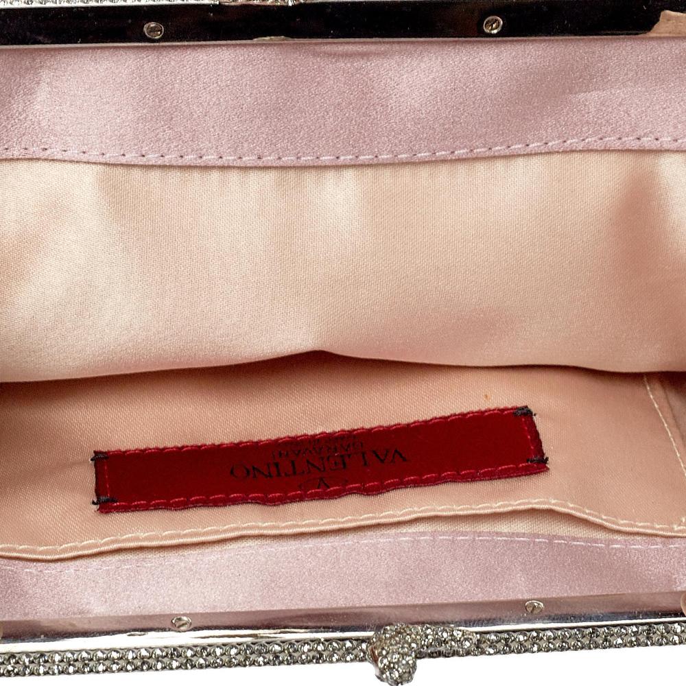 Women's Valentino Pink Satin Crystal Embellished Frame Clutch