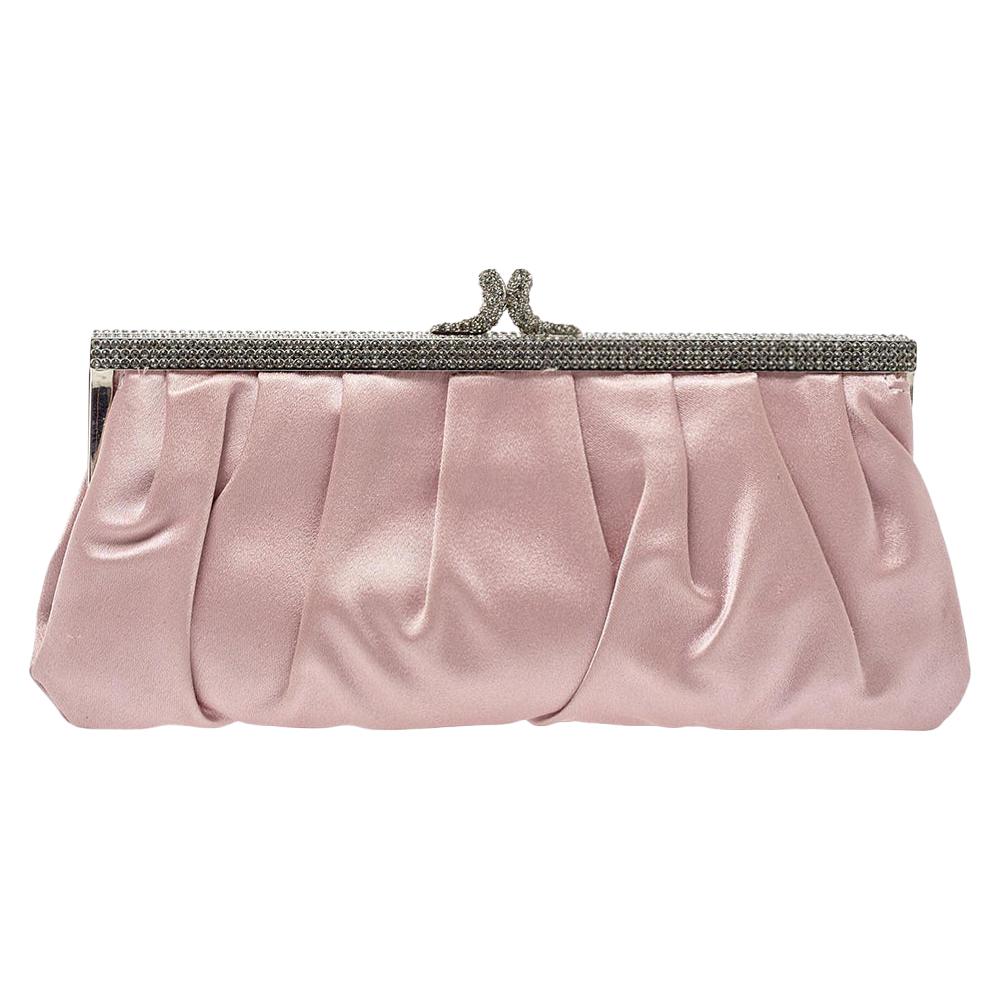 Valentino Garavani Pink Silk Satin Crystal Embellished Flower Pochette Bag