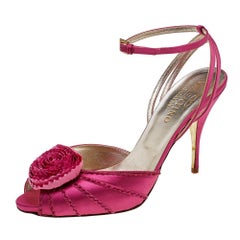 Valentino Pink Satin Flower Applique Ankle Strap Sandals Size 40