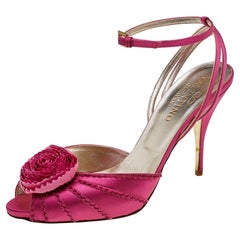 Valentino Pink Satin Flower Applique Ankle Strap Sandals Size 40