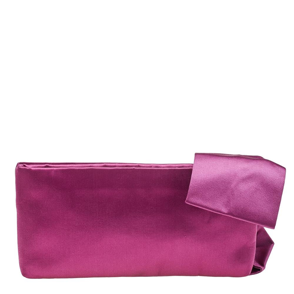 Valentino Pink Satin Pleated Bow Clutch 6