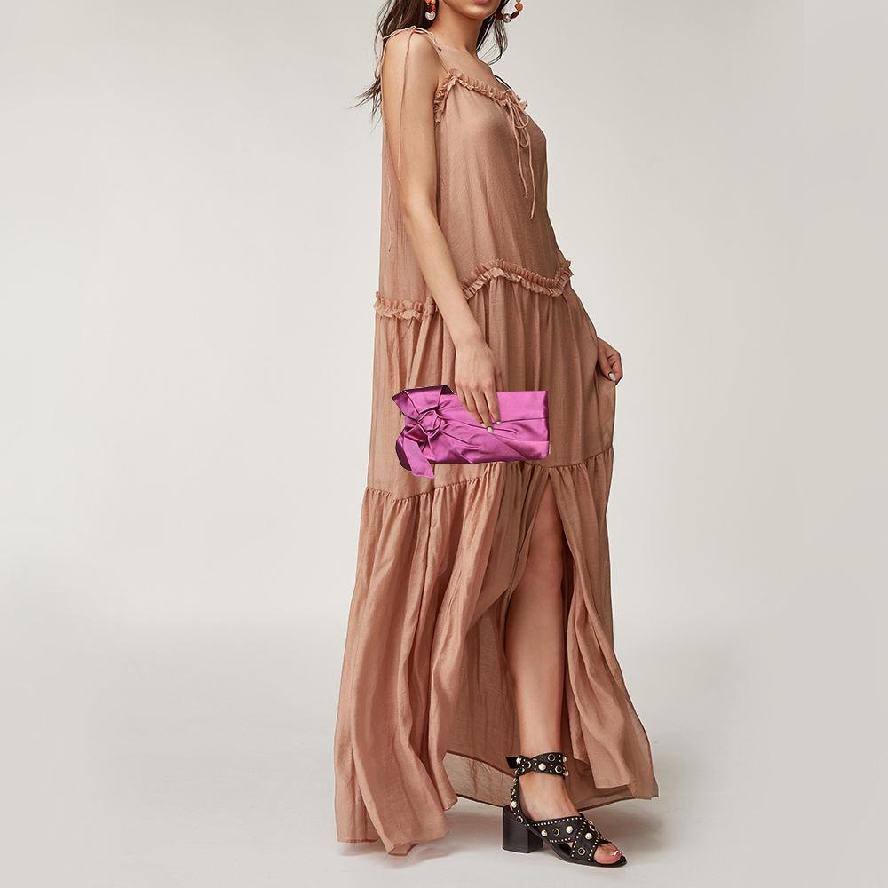 Valentino Pink Satin Pleated Bow Clutch 4