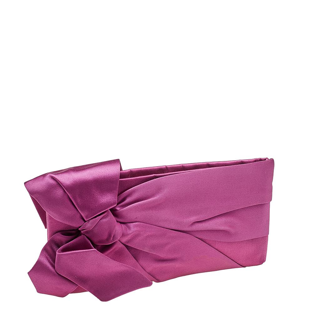 Valentino Pink Satin Pleated Bow Clutch 5