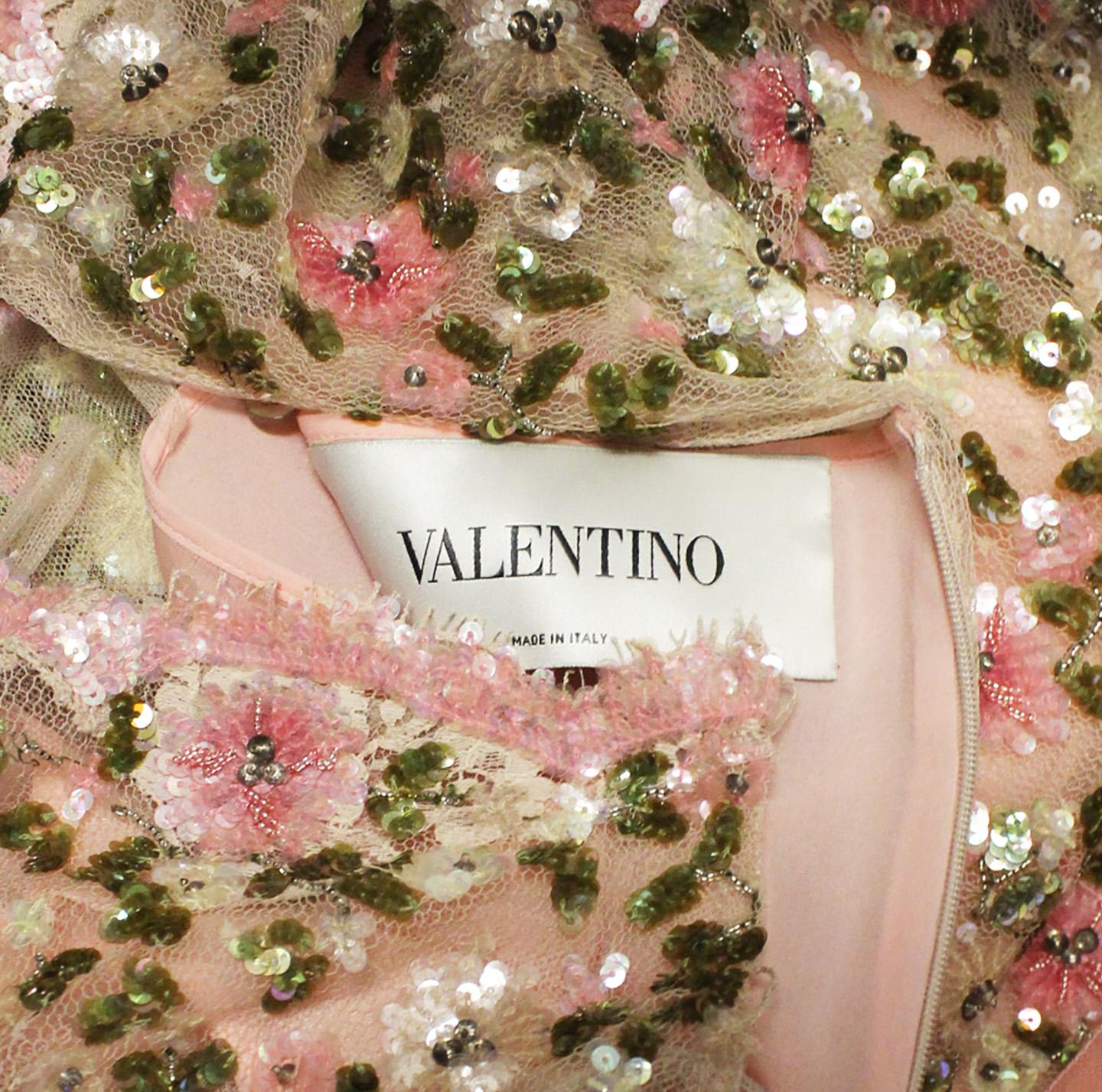 Women's Valentino Pink Sequined Tulle Floral Design Dress From 2013 Resort Collection