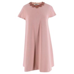 Valentino Pink Shift Dress with Crystal Embellished Collar - Size M