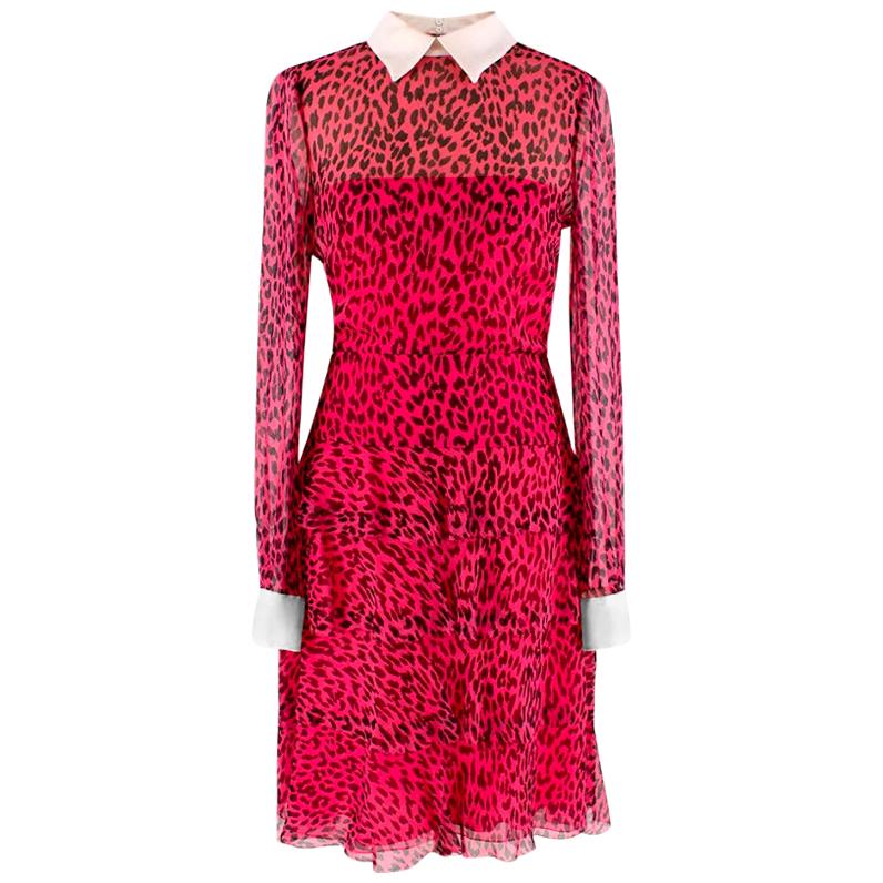 Valentino Pink Silk Chiffon Leopard Print Dress - Size US 2