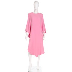 Valentino Pink Silk Crepe Caftan Style Dress With Wavy Hem & Flowing Sleeves