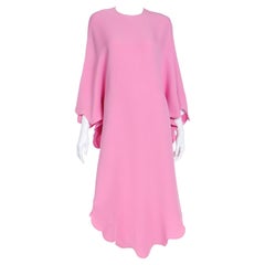 Valentino Pink Silk Crepe Caftan Style Dress With Wavy Hem & Flowing Sleeves