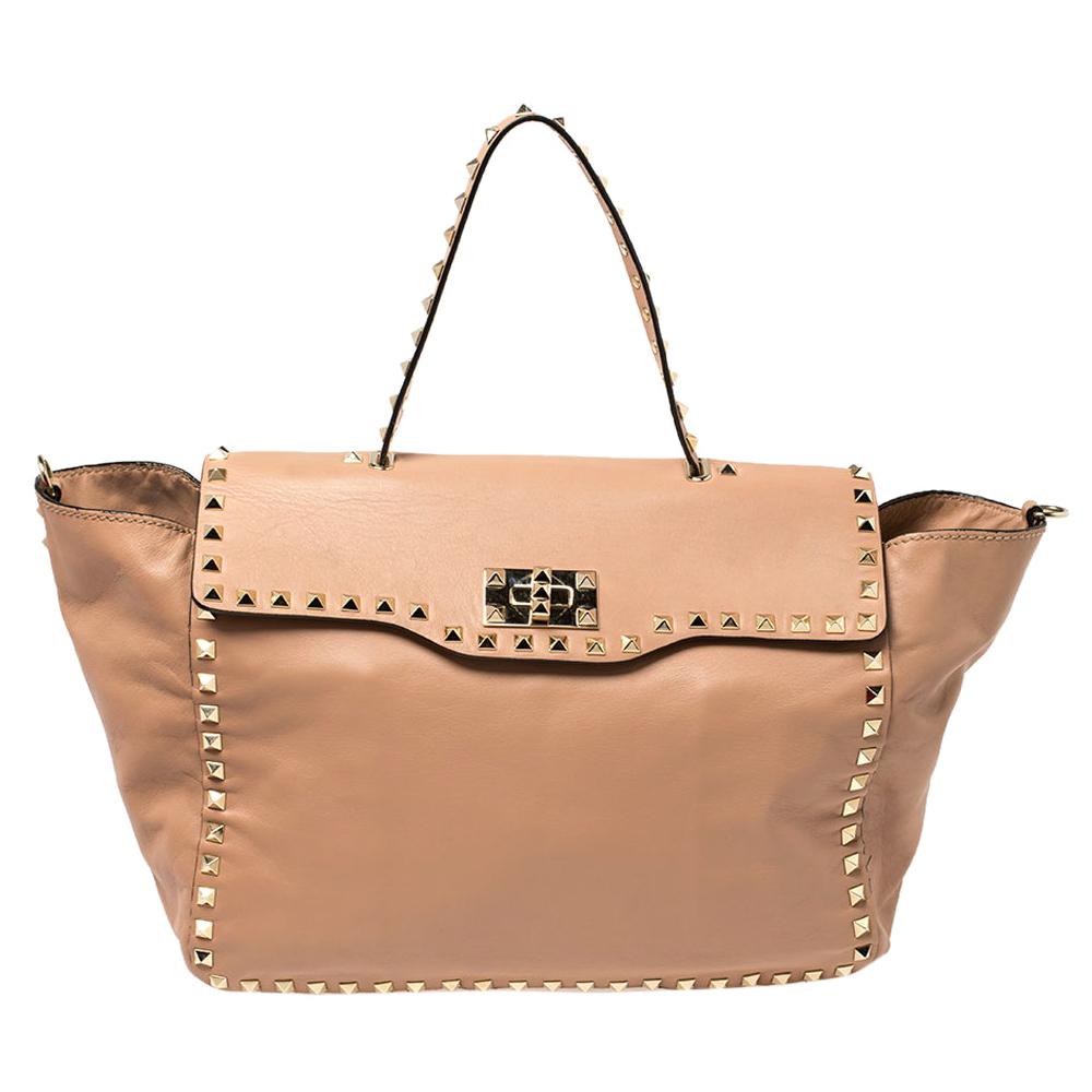 Valentino Pink Soft Leather Rockstud Top Handle Bag