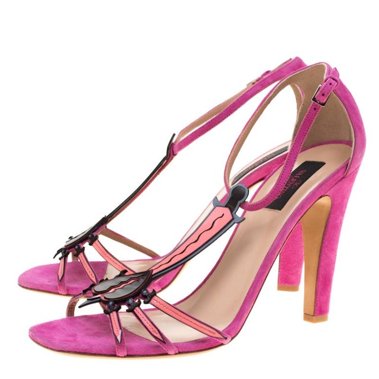 Valentino Pink Suede And Leather Love Blade T Strap Sandals Size 41 For ...