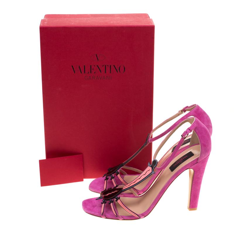 Valentino Pink Suede And Leather Love Blade T Strap Sandals Size 41 3