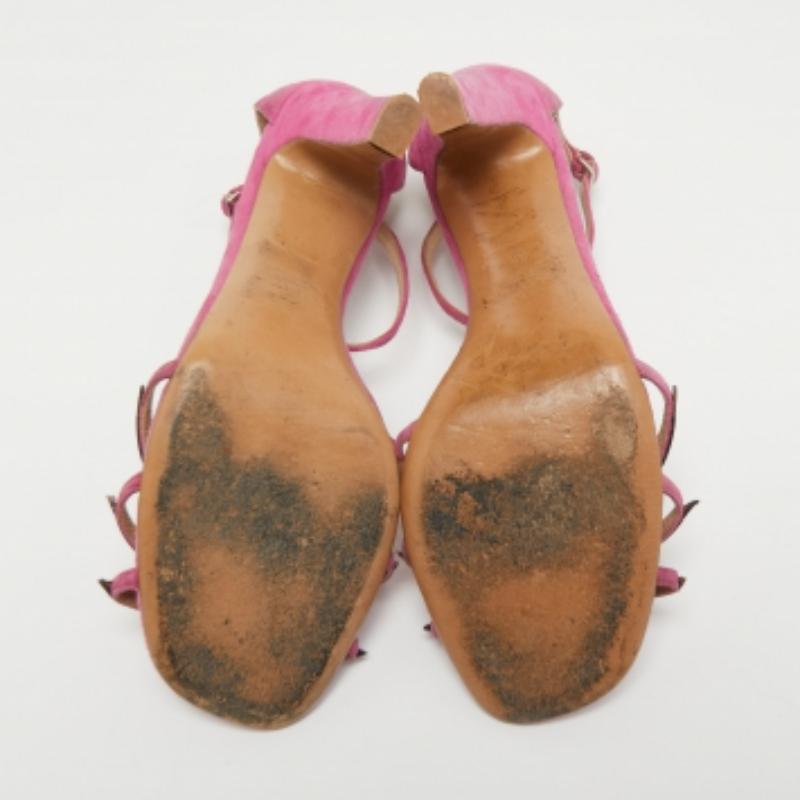 Valentino Sandales Love Blade à bride en daim et cuir verni rose taille 38 en vente 2