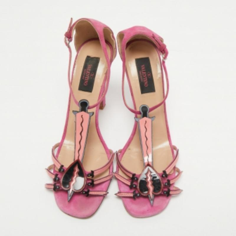 Valentino Sandales Love Blade à bride en daim et cuir verni rose taille 38 en vente 4