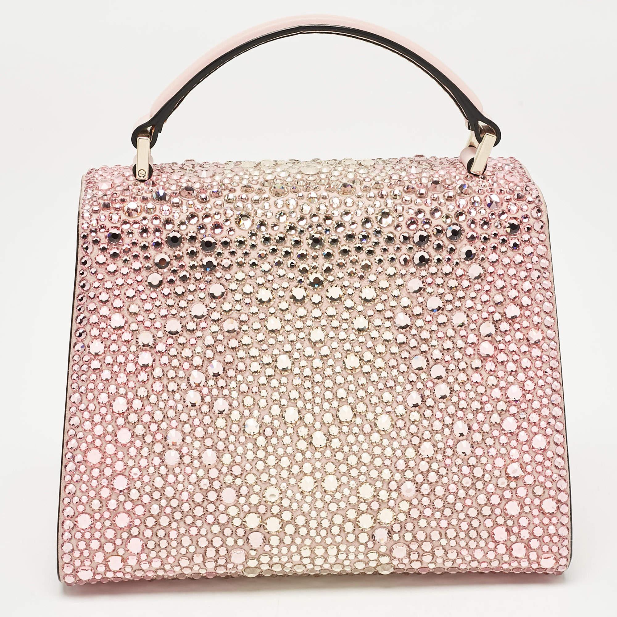 Valentino Pink Suede Crystals Mini VSling Top Handle Bag In Excellent Condition In Dubai, Al Qouz 2