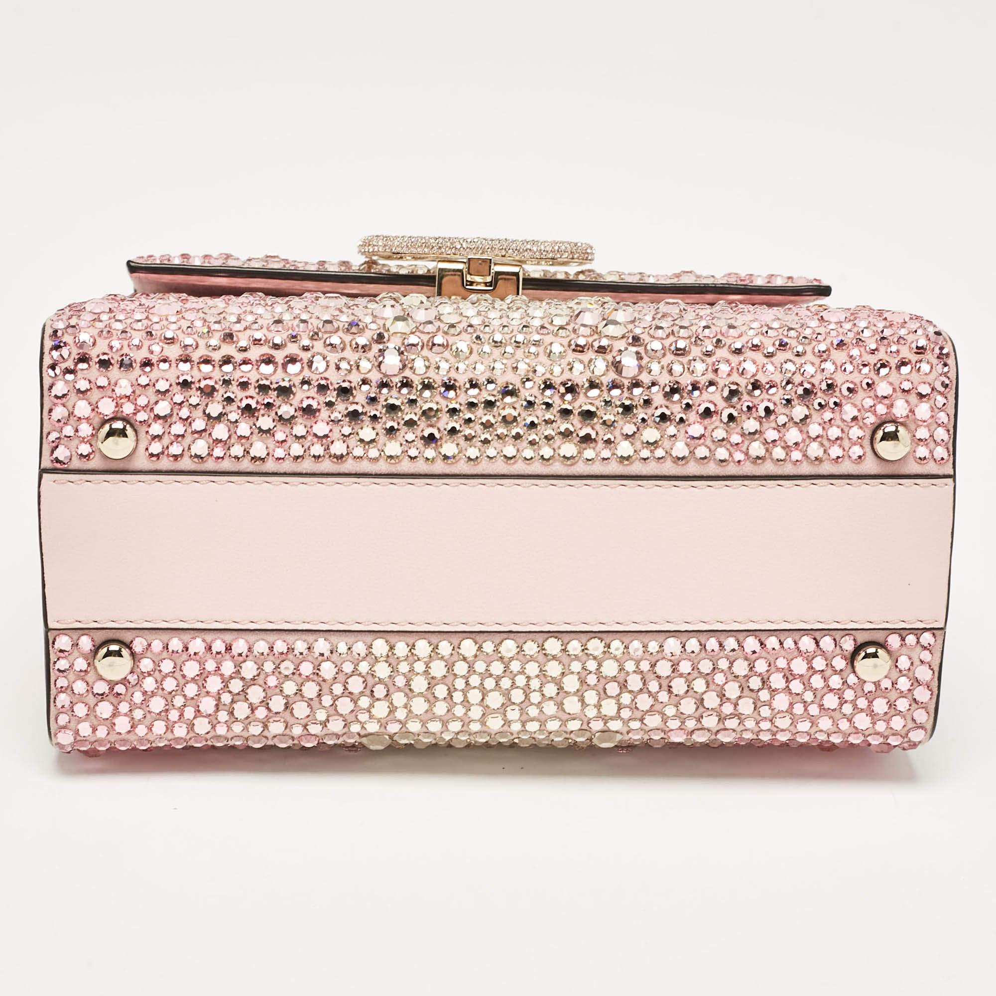 Valentino Pink Suede Crystals Mini VSling Top Handle Bag 1
