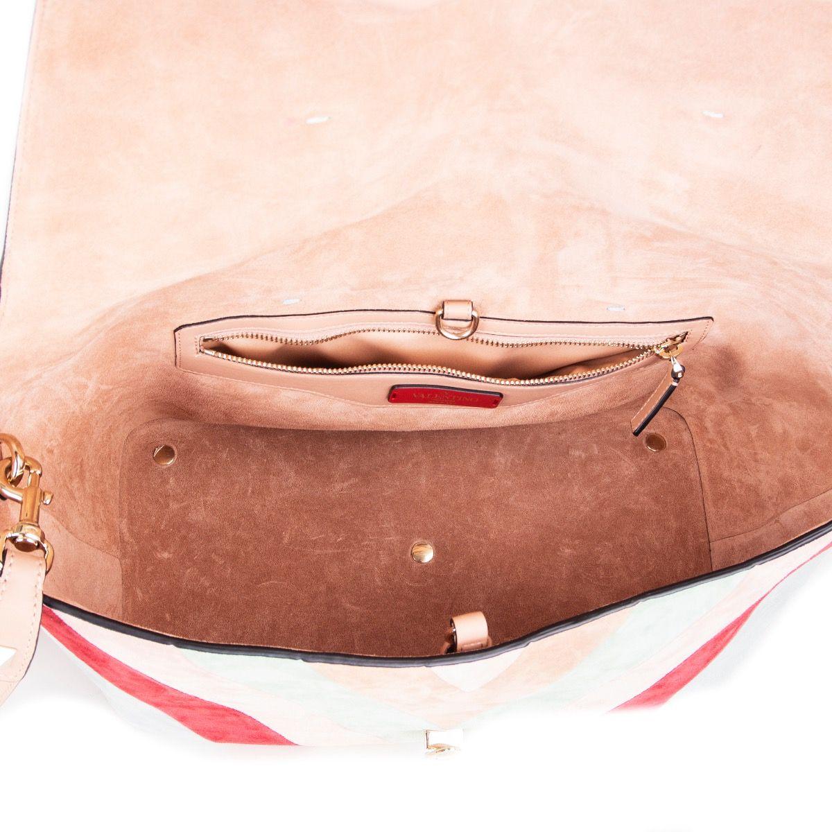 VALENTINO pink suede leather DEMILUNE SMALL CHEVRON TOTE Bag 1