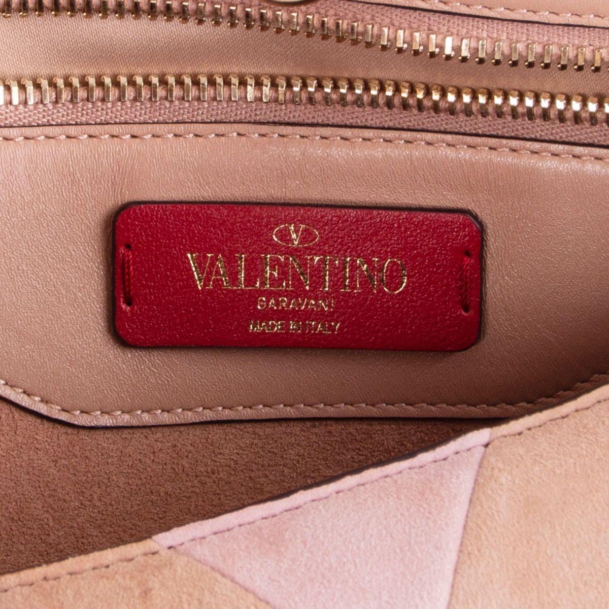 VALENTINO pink suede leather DEMILUNE SMALL CHEVRON TOTE Bag 2