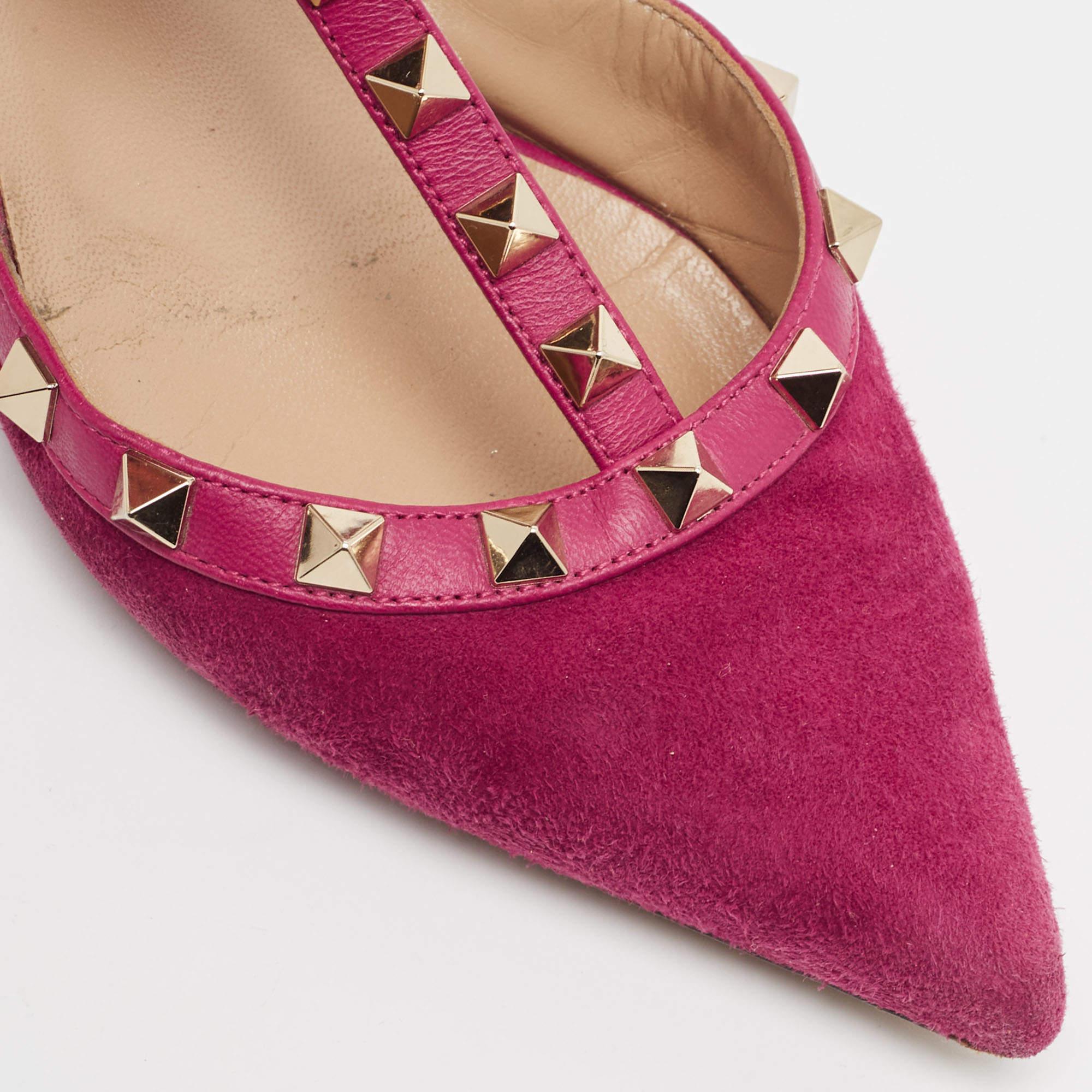 Valentino Pink Suede Rockstud Ankle Strap Pumps Size 36 For Sale 3