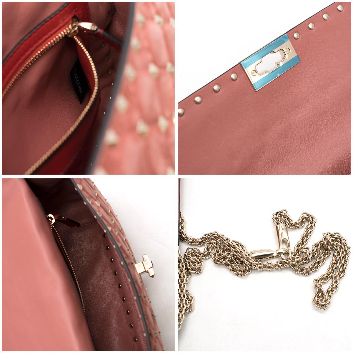 Valentino Pink Suede Rockstud Spike Medium Chain Bag For Sale 2