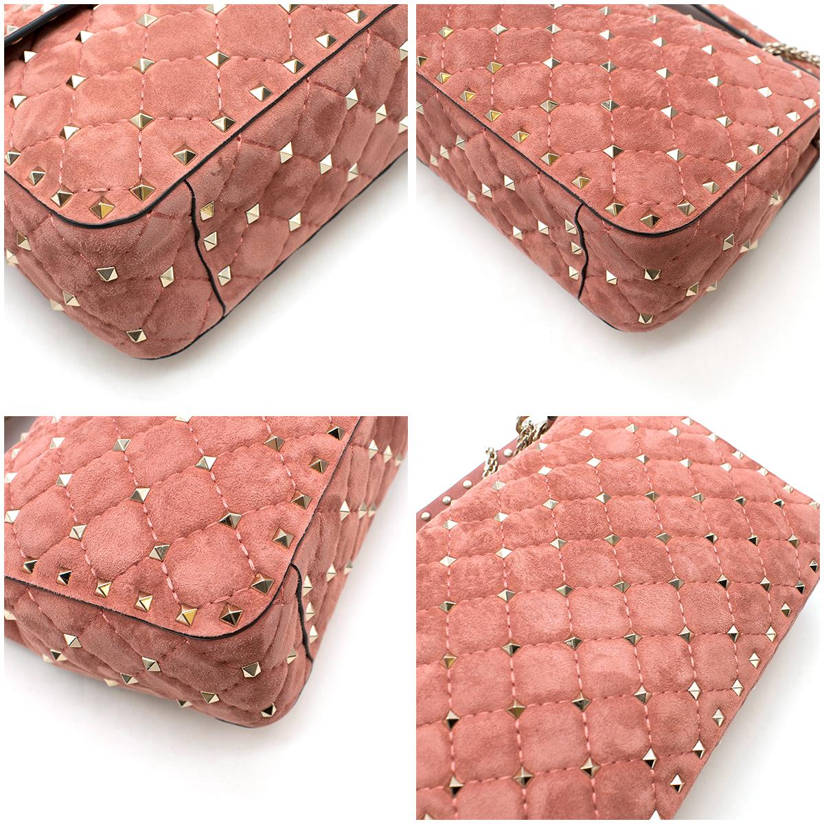 Brown Valentino Pink Suede Rockstud Spike Medium Chain Bag For Sale