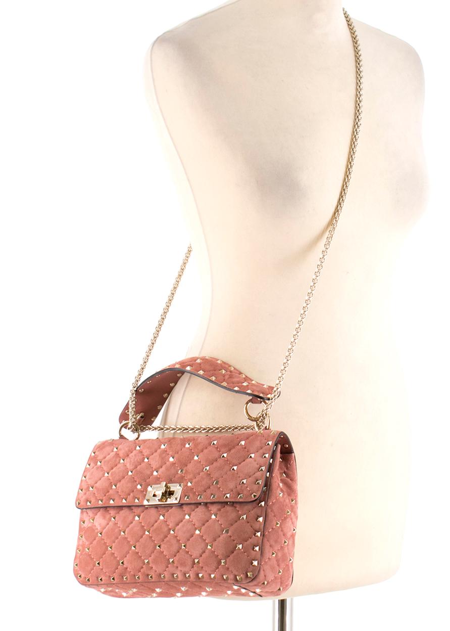 Valentino Pink Suede Rockstud Spike Medium Chain Bag In Excellent Condition For Sale In London, GB