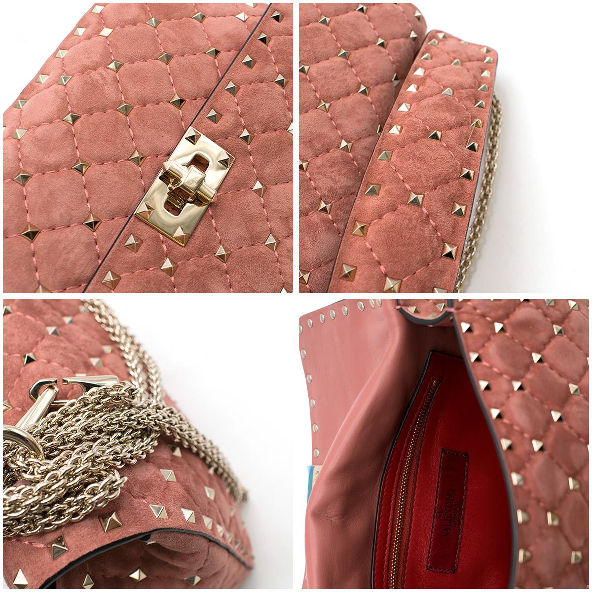 Women's Valentino Pink Suede Rockstud Spike Medium Chain Bag For Sale