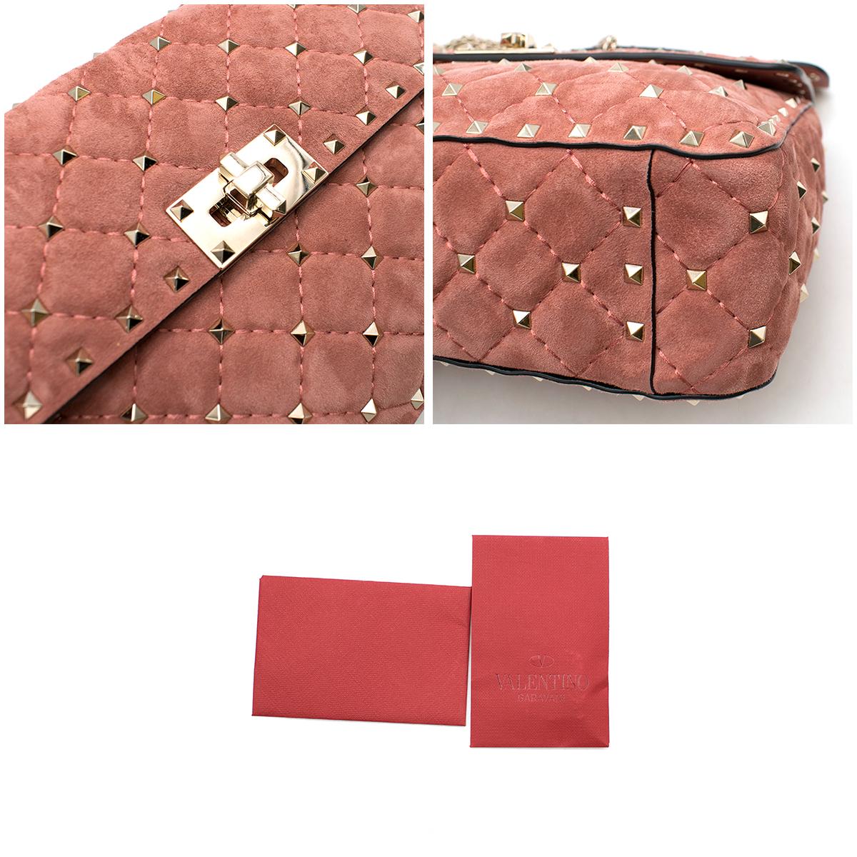 Valentino Pink Suede Rockstud Spike Medium Chain Bag For Sale 1