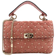 Valentino Pink Suede Rockstud Spike Medium Chain Bag