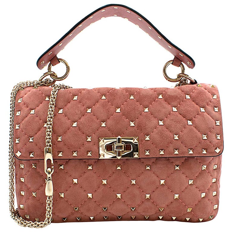 Valentino Pink Suede Rockstud Spike Medium Chain Bag For Sale at 1stDibs