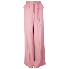 VALENTINO pink TIE-WAIST WIDE LEG CREPE Pants 38 XS