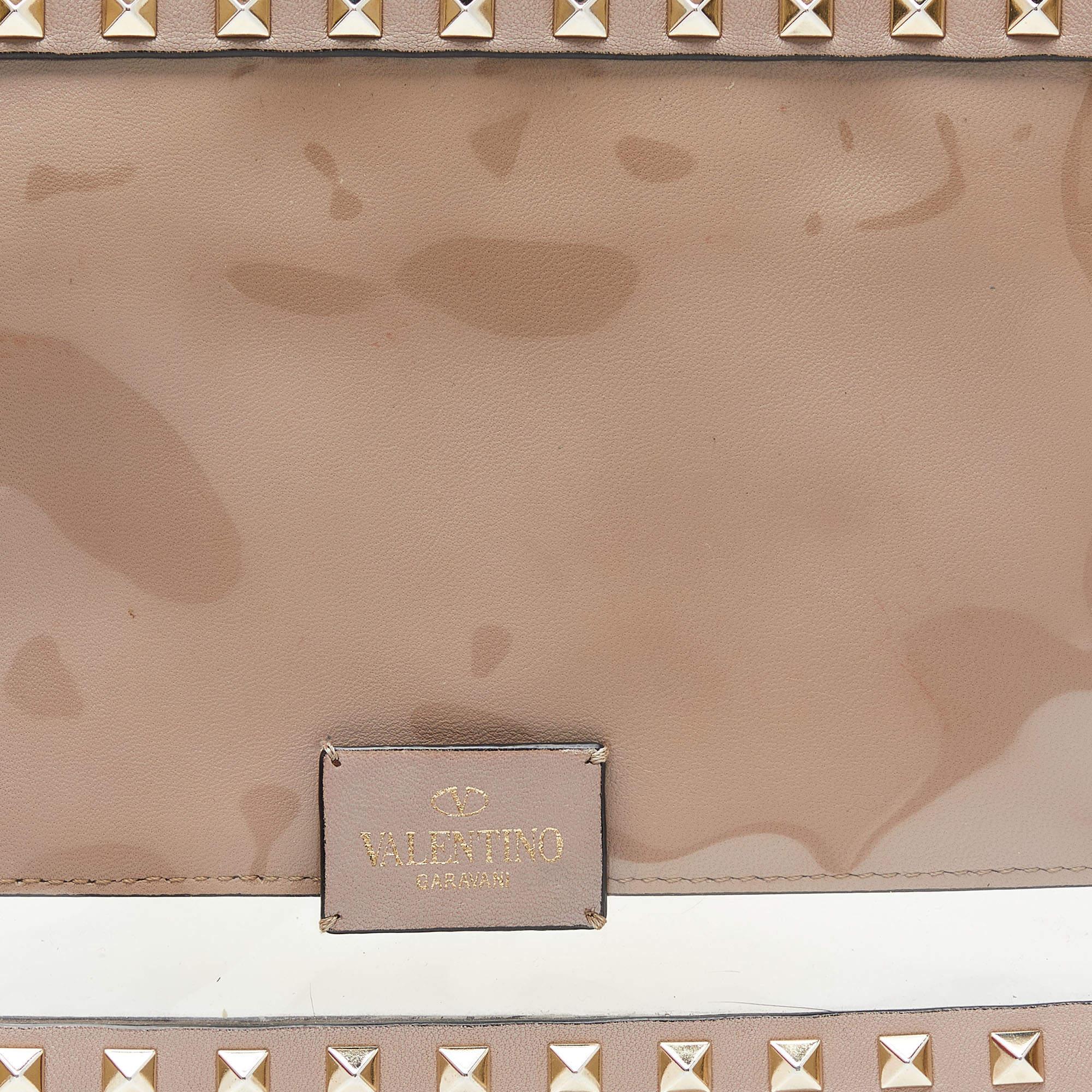 Valentino Pink/Transparent Leather and PVC Rockstud Clutch For Sale 6