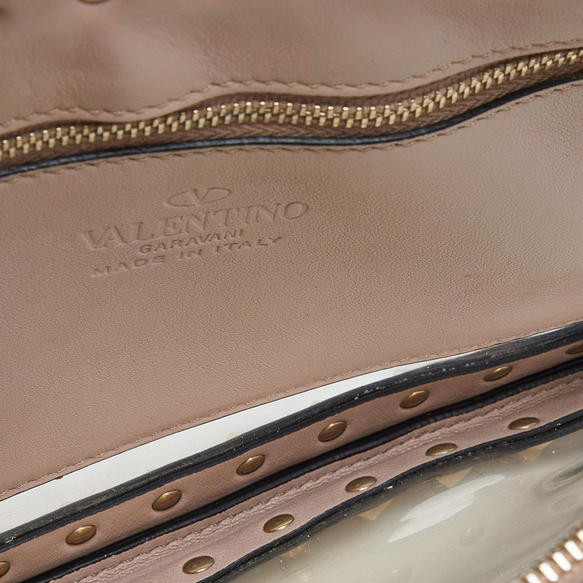 Women's Valentino Pink/Transparent Leather and PVC Rockstud Clutch For Sale