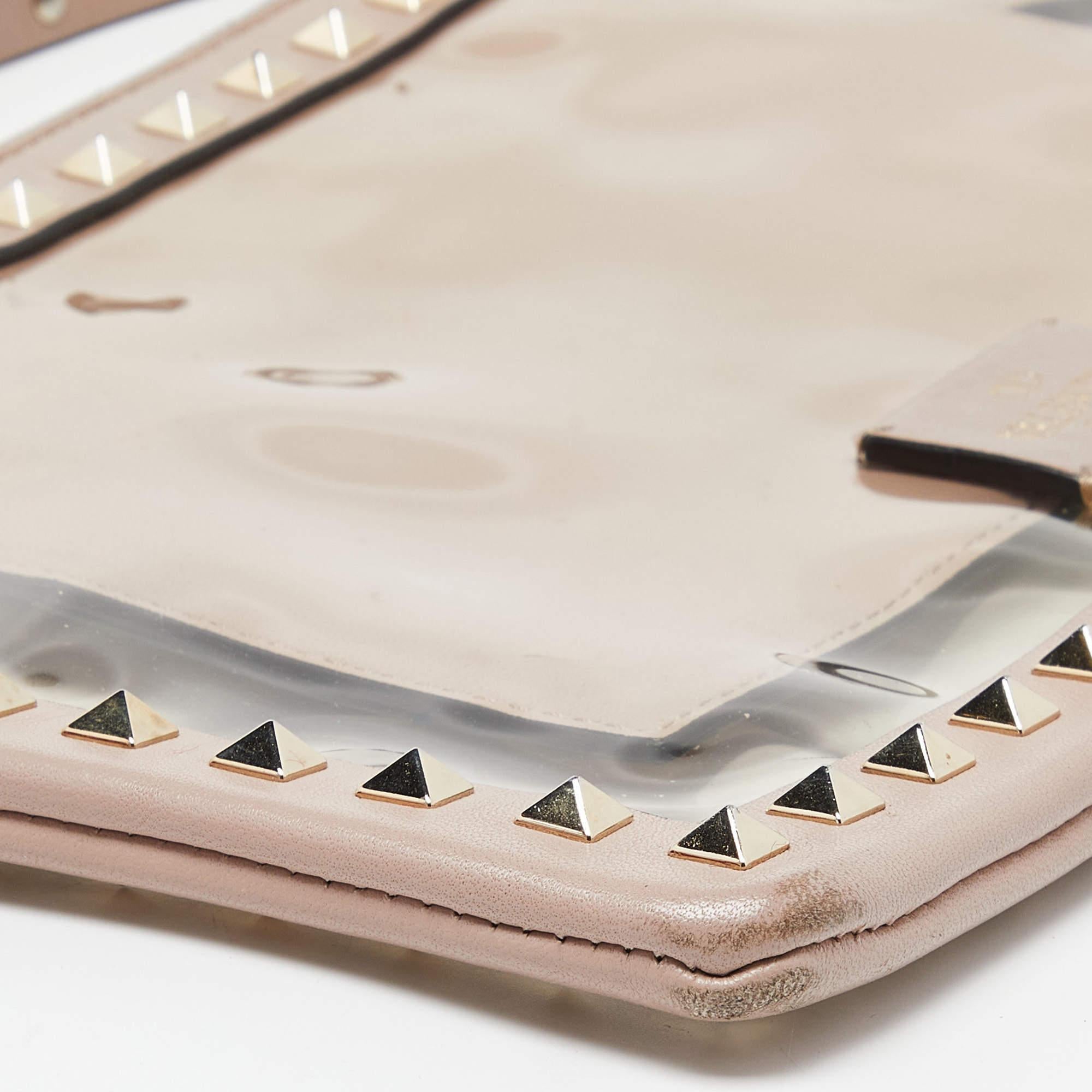 Valentino Pink/Transparent Leather and PVC Rockstud Clutch For Sale 3