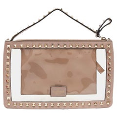 Used Valentino Pink/Transparent Leather and PVC Rockstud Clutch