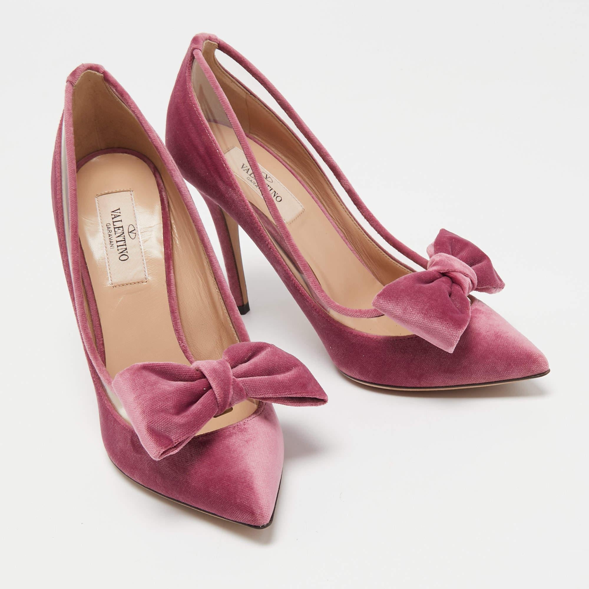 Valentino Pink Velvet and PVC Bow Pointed Pumps Size 36.5 1
