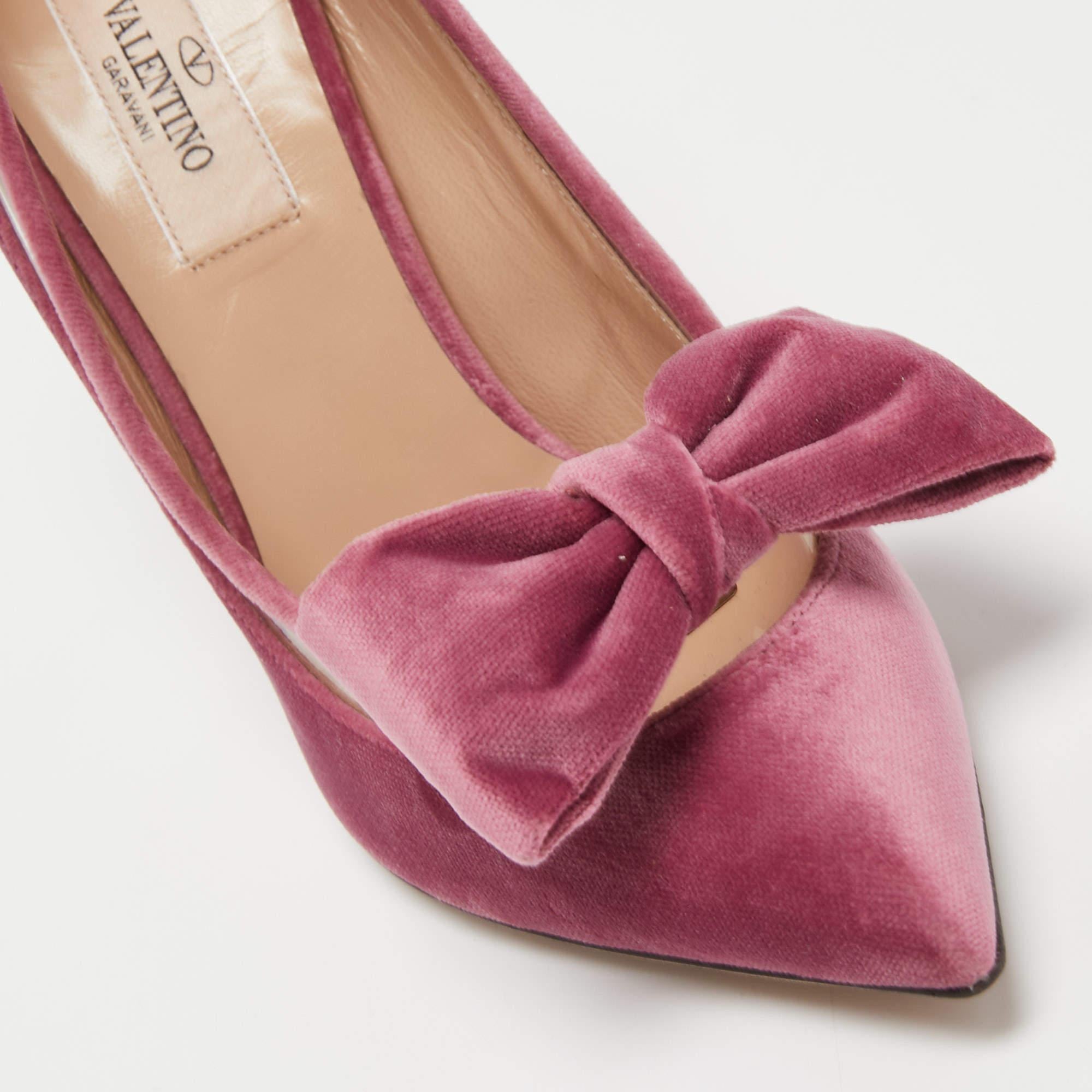 Valentino Pink Velvet and PVC Bow Pointed Pumps Size 36.5 2