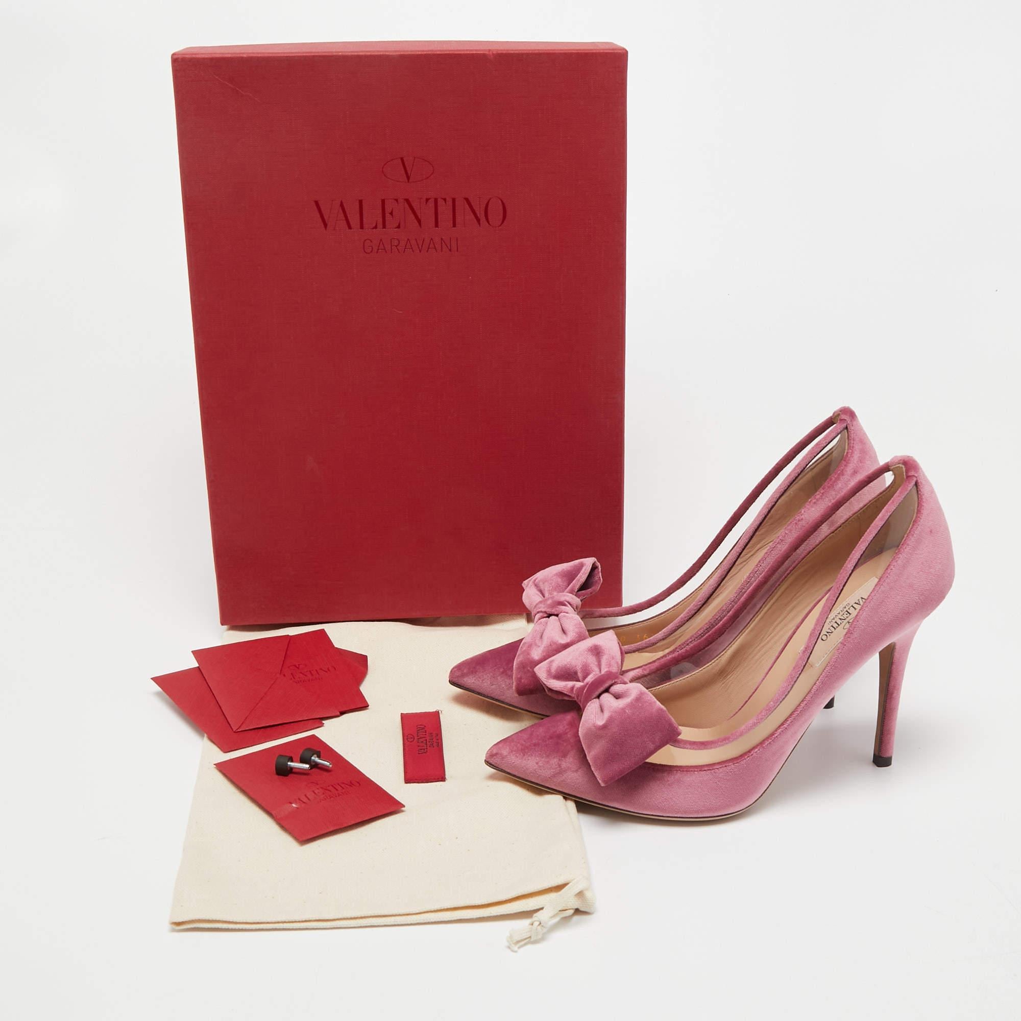 Valentino Pink Velvet and PVC Bow Pointed Pumps Size 36.5 3