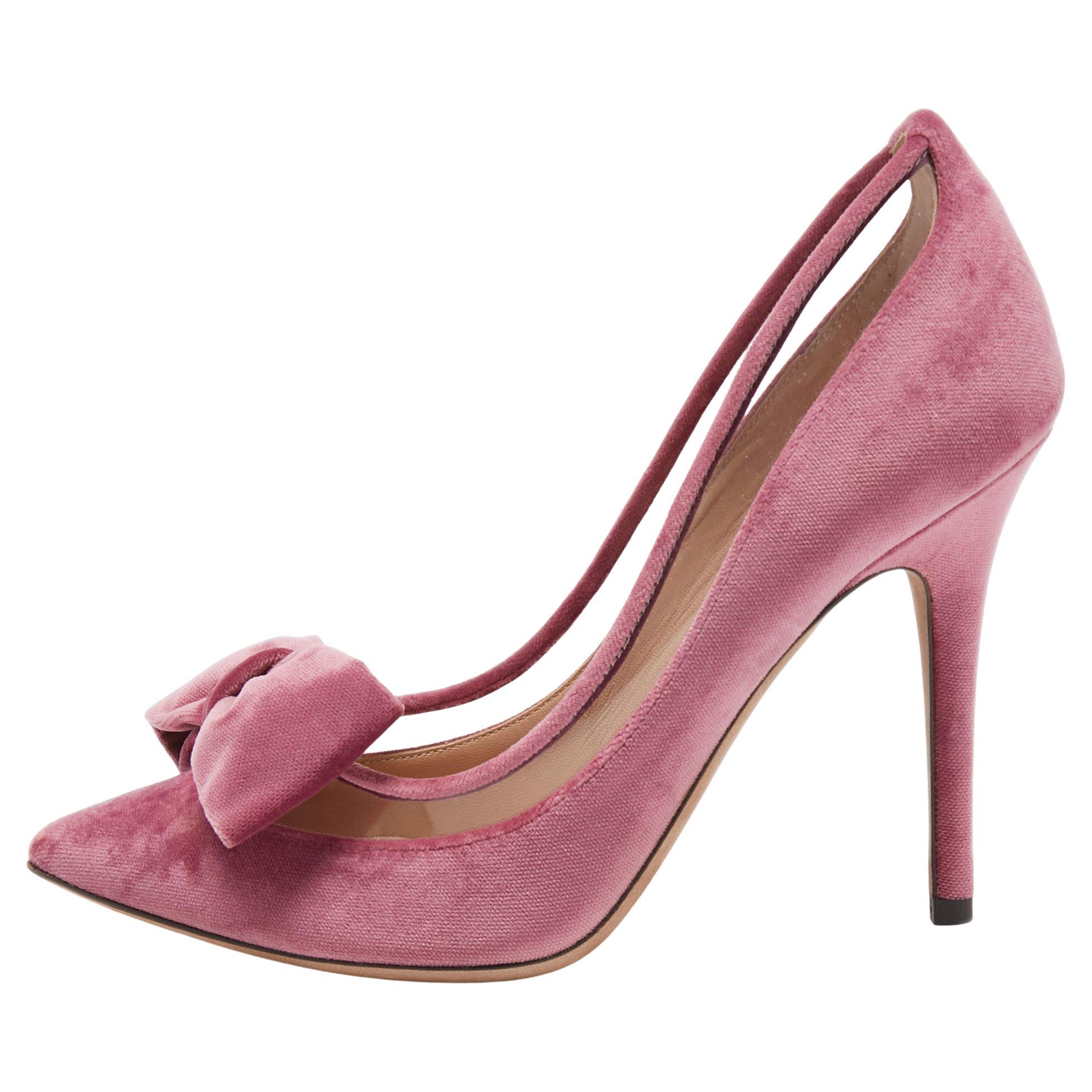 Valentino Pink Velvet and PVC Bow Pointed Pumps Size 36.5