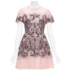 VALENTINO pink virgin wool silk black scribble lace tromp loeil dress IT40 S