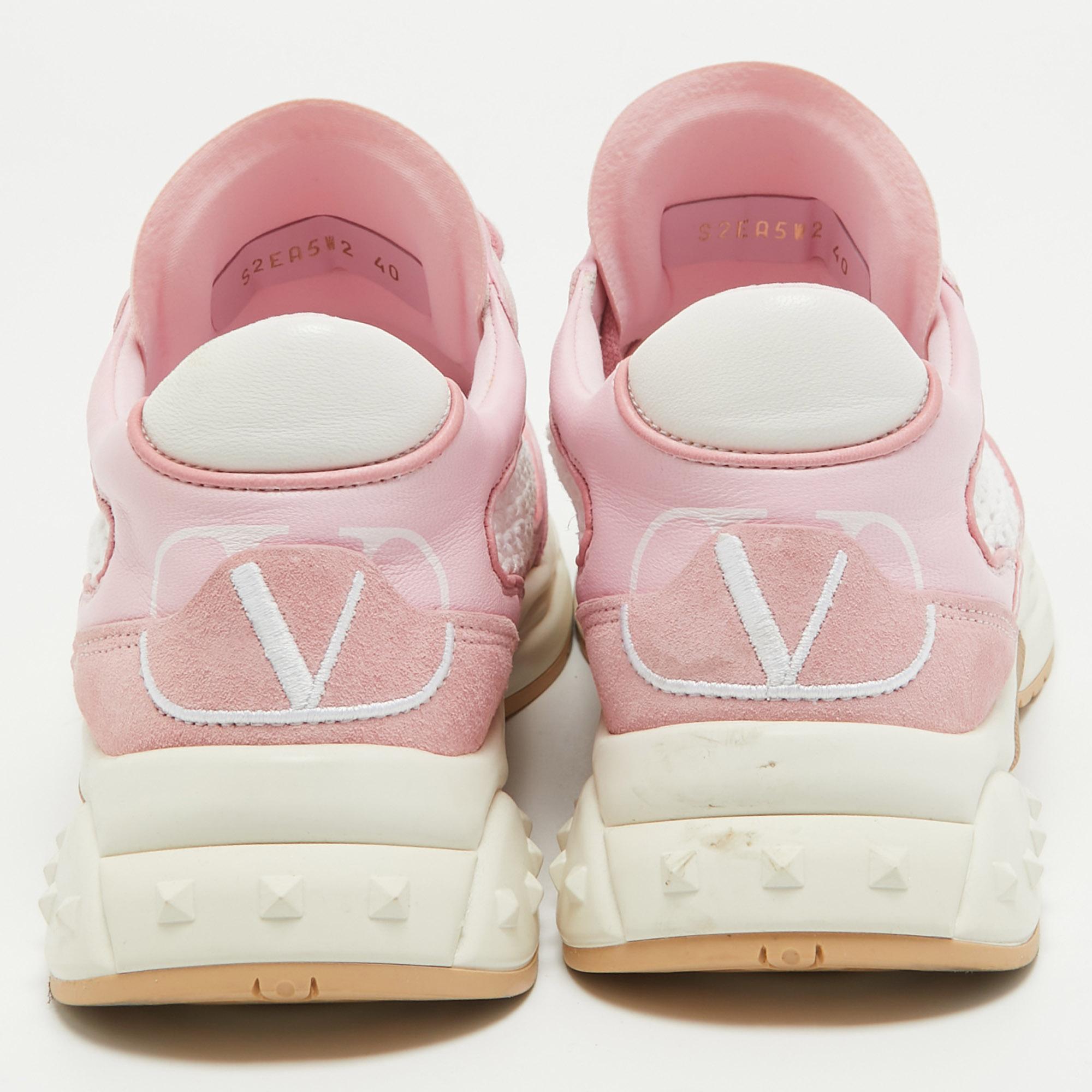 Women's Valentino Pink/White Leather and Mesh Lace Up Sneakers Size 40 For Sale