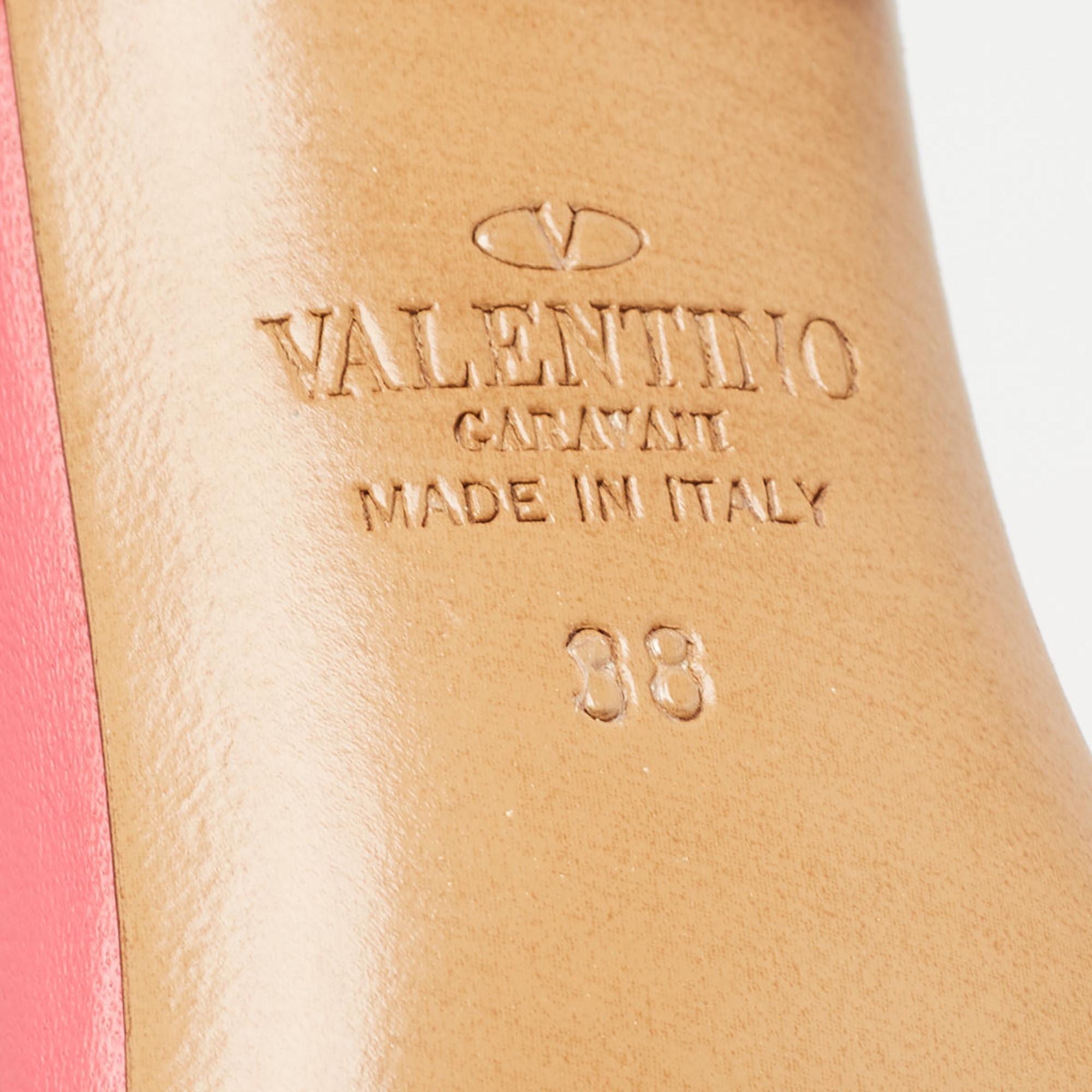 Valentino Pink/White Leather Rockstud Ankle Strap Sandals Size 38 For Sale 4