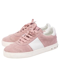 Valentino Pink/White Suede and Leather Flycrew Lace Up Sneakers Size 37
