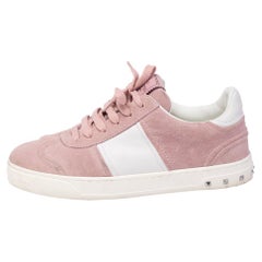Valentino Pink/White Suede and Leather Flycrew Lace Up Sneakers Size 37