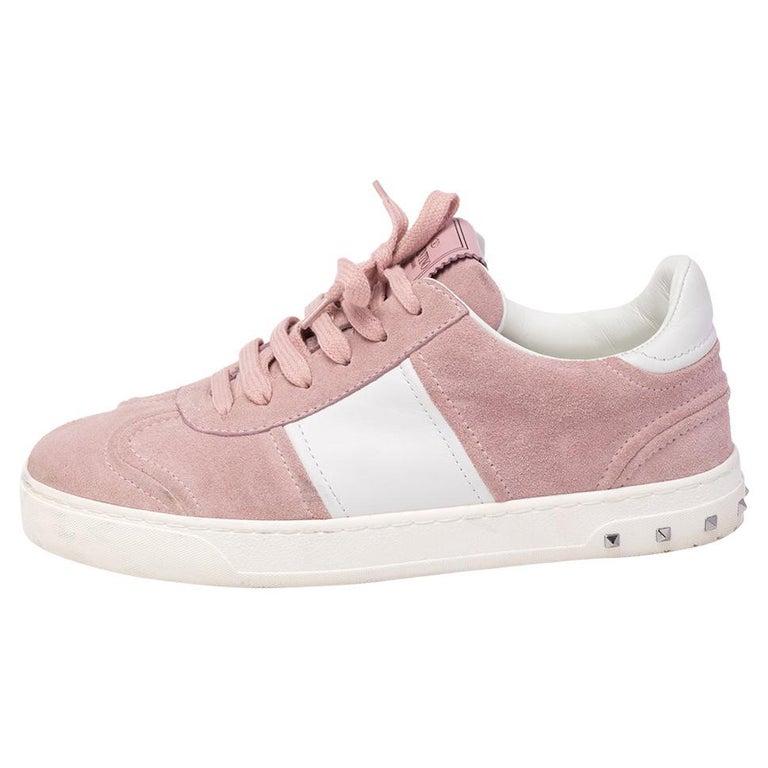 Valentino Pink/White Suede and Leather Flycrew Lace Up Sneakers Size 37 For  Sale at 1stDibs