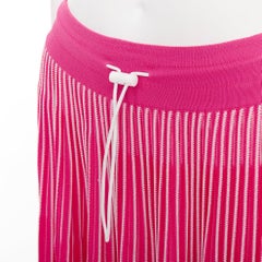 VALENTINO Rosa-weiß gestreifter Viskose Plissee-Knebel-Taillen-Strick-Midirock S
