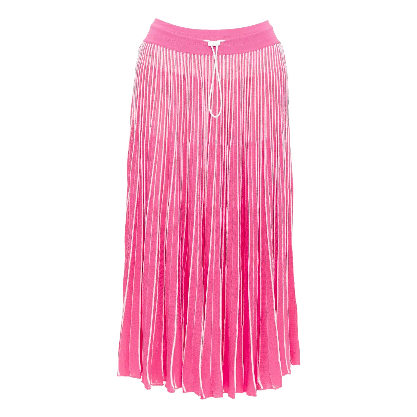 VALENTINO pink white viscose striped plisse toggle waist knit midi skirt S