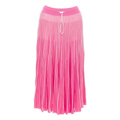 VALENTINO pink white viscose striped plisse toggle waist knit midi skirt S
