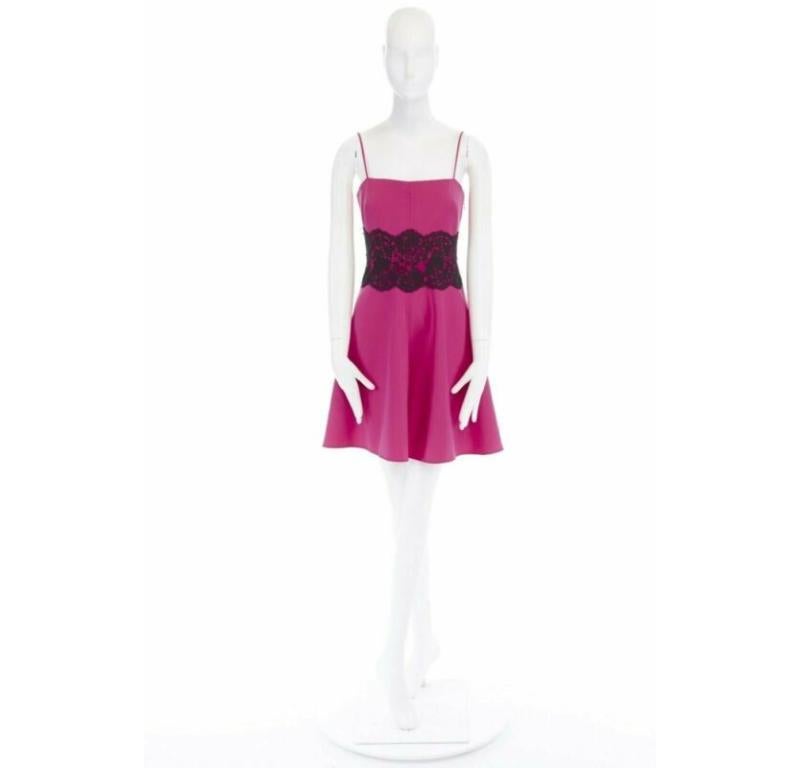 Pink VALENTINO pink wool blend black lace trimmed waist flared skirt dress IT42 M For Sale